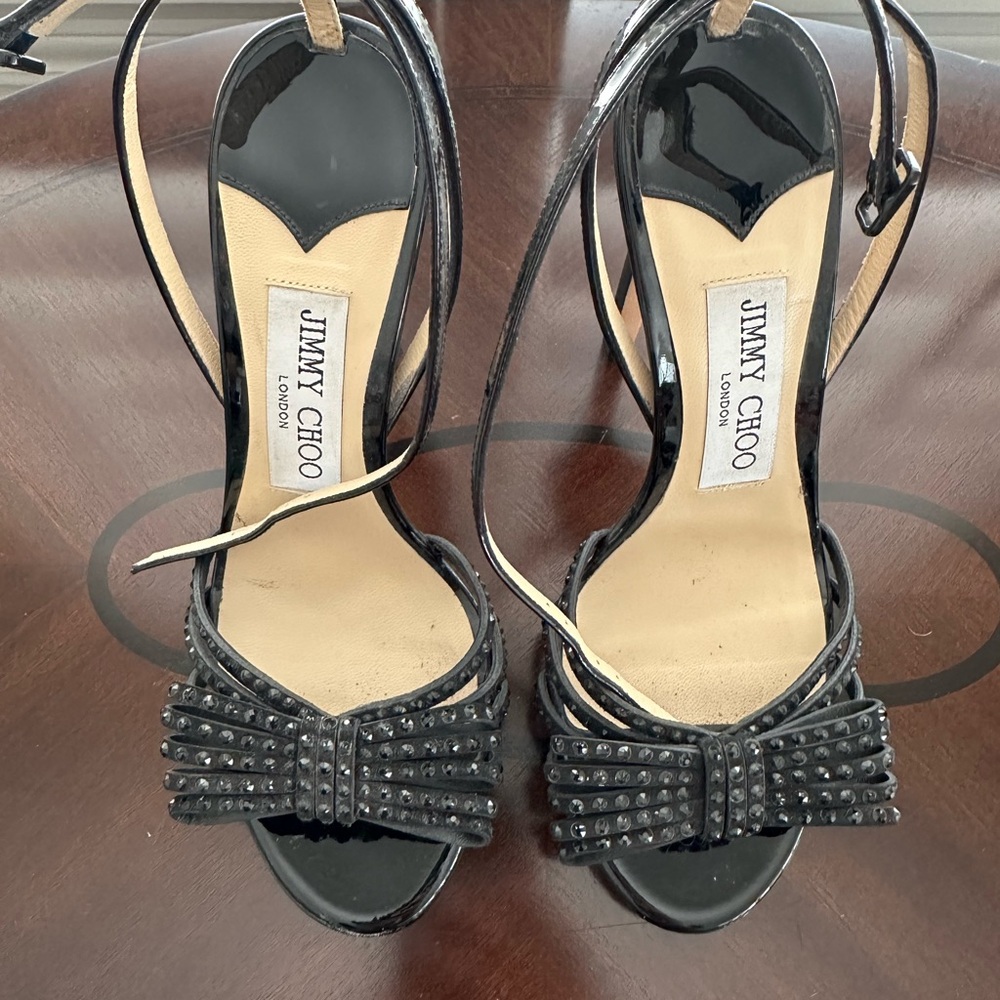 Jimmy Choo Black Bow Strappy Heels